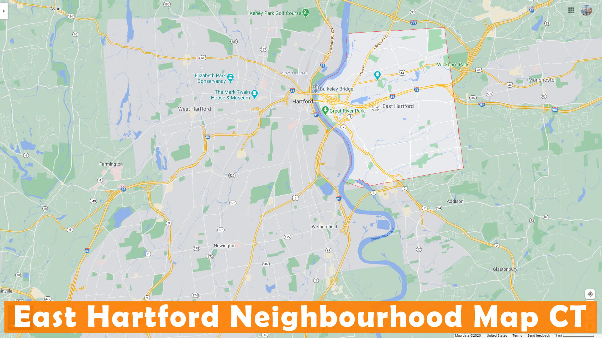 East Hartford Neighbourhood Carte Connecticut